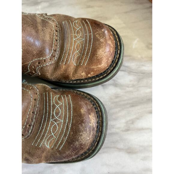 Justin's Turquoise Green & Brown Embroidered Flower "Gypsy" Cowboy Boots - Picture 4 of 9